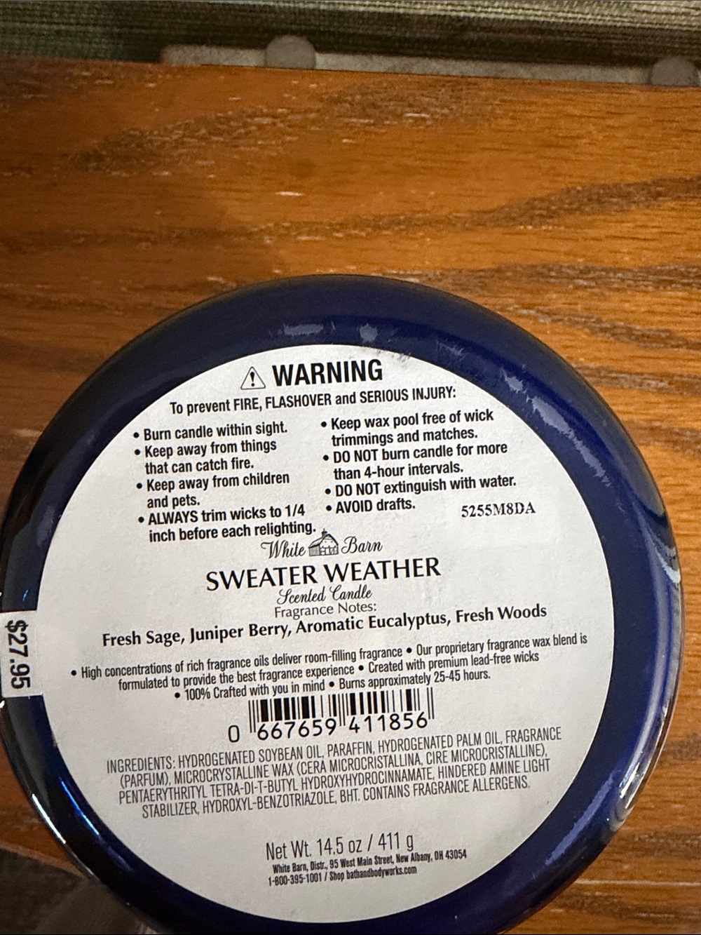 White Barn Sweater Weather Candle - Deep Blue with Silver Lid - Picture 2 of 3